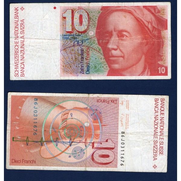 Suisse P.53f, TB, Billet de 10 Francs 1986 Leonhard Euler
