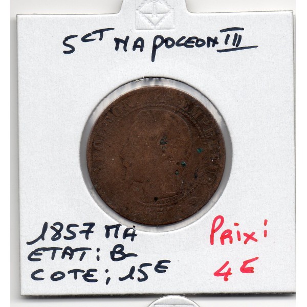 5 centimes Napoléon III tête nue 1857 Ma MArseille B-