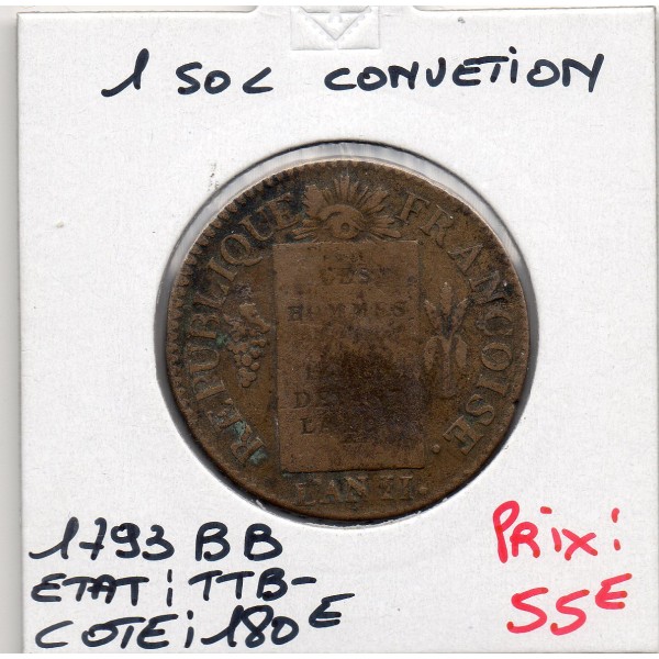 1 sol aux balances 1793 BB Strasbourg TTB- legende Françoise