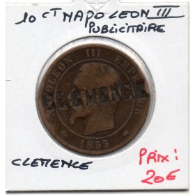 Monnaie 10 centimes Napoléon III 1855 A contremarqué Clemence