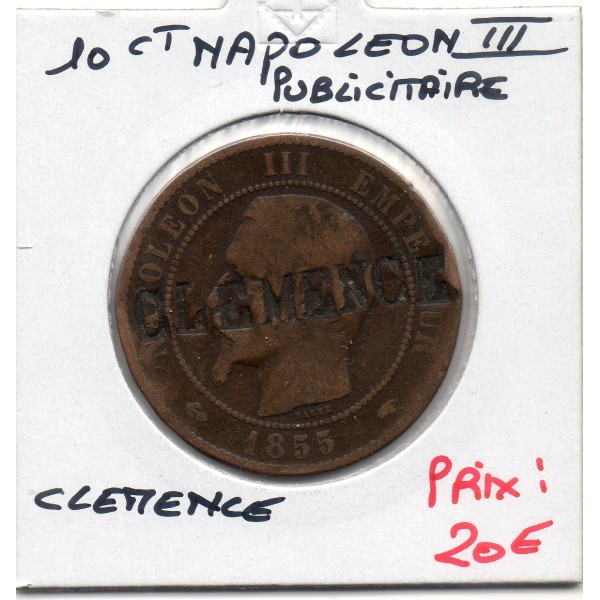 Monnaie 10 centimes Napoléon III 1855 A contremarqué Clemence