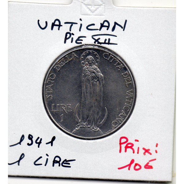 Vatican Pie XII 1 lire 1941 Spl, KM 26a Vierge Marie