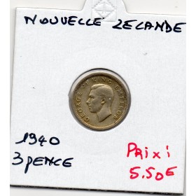 Nouvelle Zélande 3 pence 1940 TTB, KM.7 patu croisées