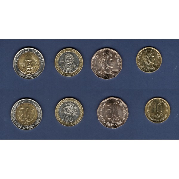 Lot de 4 pièces du Chili 2022 à 2024 Spl