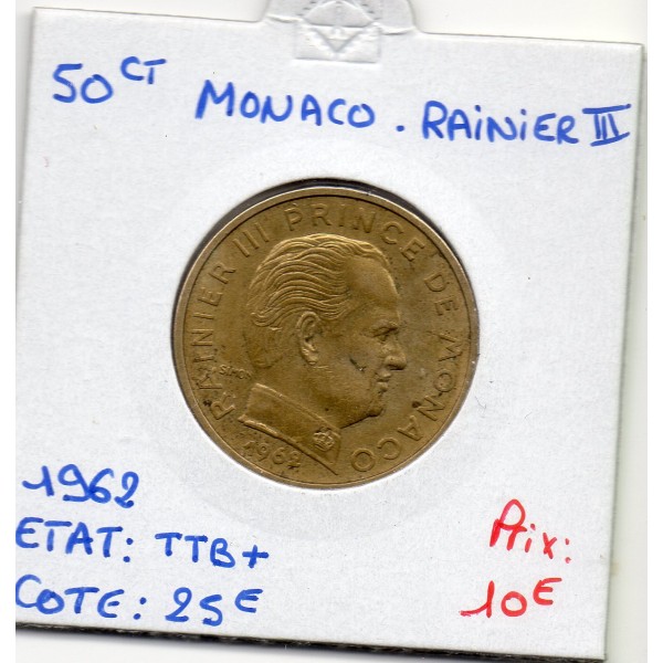 Monaco Rainier III 50 centimes 1962 TTB+, Gad.148
