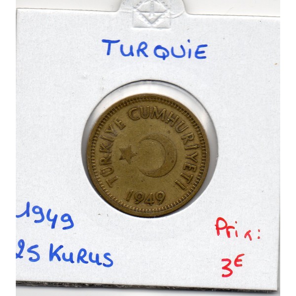 Turquie 25 Kurus 1949, TTB, KM.886 laiton