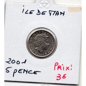 Ile de Man 5 pence 2001, Spl, KM.1038, Elizabeth II 4eme effigie