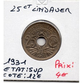 25 centimes Lindauer 1931 Sup