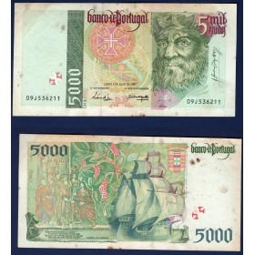 Portugal P.190e, TB Billet de 5000 Escudos 1998 Vasco da Gama