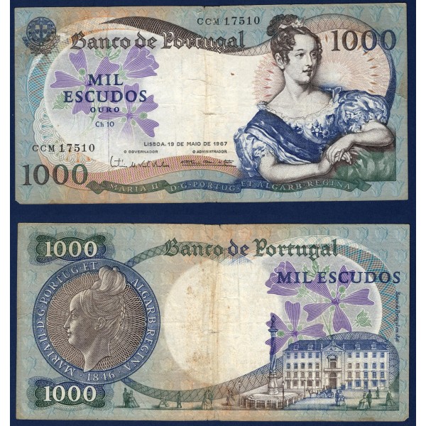 Portugal P.172a, TB Billet de 1000 Escudos 1967 Maria II