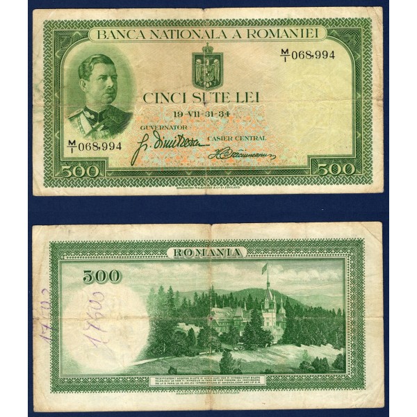 Roumanie P.36, TB- ecrit Billet de 5000 lei 1934 Carol II