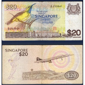 Singapour P.12, TB Billet de 20 Dollars 1979 Souimanga à dos vert