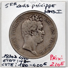 5 francs Louis Philippe sans I 1830 D tranche creux TB+