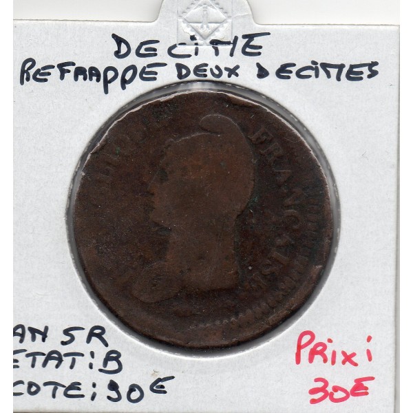 1 decime refrappe du 2 décimes Dupré An 5 R Orléans B