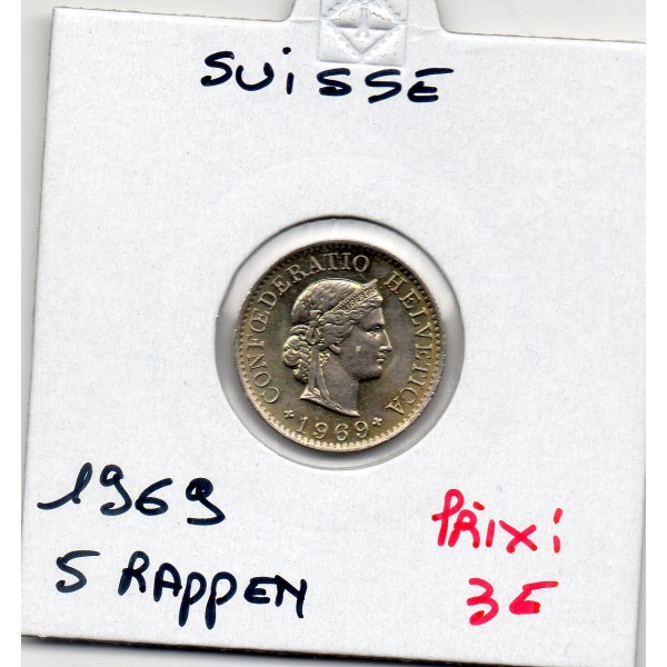 Suisse 5 rappen 1969 FDC, KM.26 tête de Helvetia
