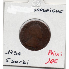 Italie Sardaigne 5 Soldi 1794 TB, KM.91 Victor Amédée