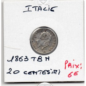Italie 20 centesimi 1863 T BN TTB,  KM.13.2 Victor-Emmanuel II