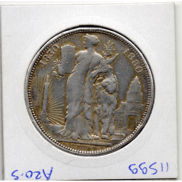 Belgique module de 5 Francs 1880 TB, cinquantenaire indépendance