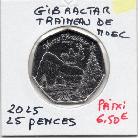 Gibraltar 50 Pence 2025, FDC, traineau de Noel
