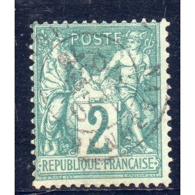 Timbre France Yvert No 62 Type I Sage 2c vert Oblitéré