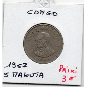 Congo 5 Makuta 1967 TTB, KM.9 Mobutu Sese Seko