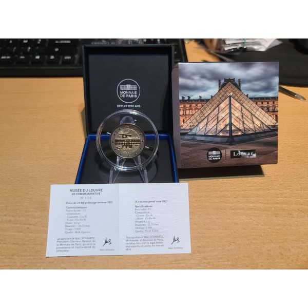 2 euro commémorative, BE Polissage inversé, France 2025, Louvre pièce de monnaie €