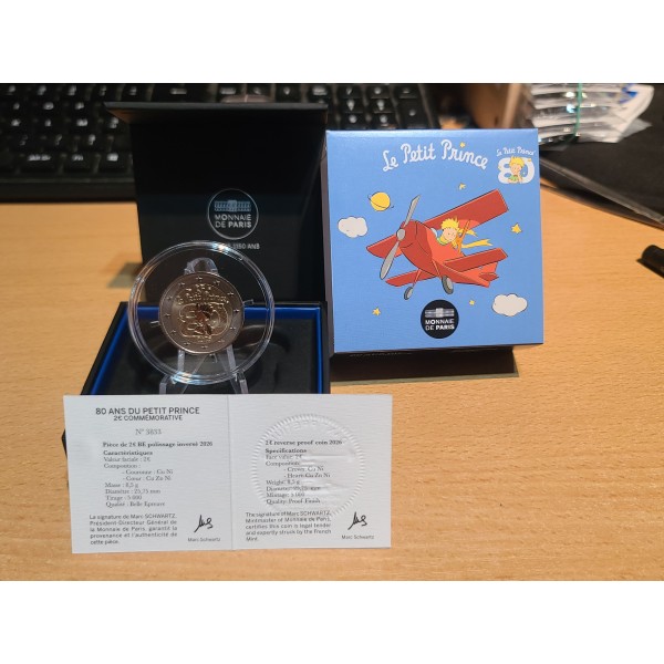 2 euro commémorative, BE Polissage inversé, France 2026 Petit Prince pièce de monnaie €