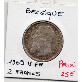 Belgique 2 Francs 1909 en Français Sup, KM.58 Leopold II Vinçotte