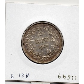 Belgique 2 Francs 1909 en Français Sup, KM.58 Leopold II Vinçotte