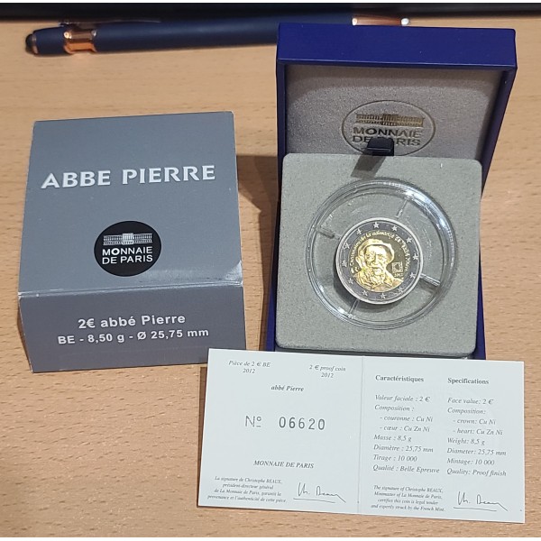 2 euros commémorative France 2012 l'Abbé Pierre BE pièce de monnaie €
