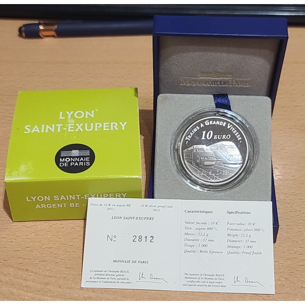 10 euros argent BE 2012 Gare de Lyon Saint-Exupéry pièces de monnaies de Paris
