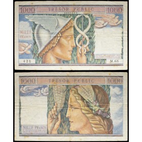 1000F Trésor Public, TTB- PMG 25, 1955 Billet du Trésor Public