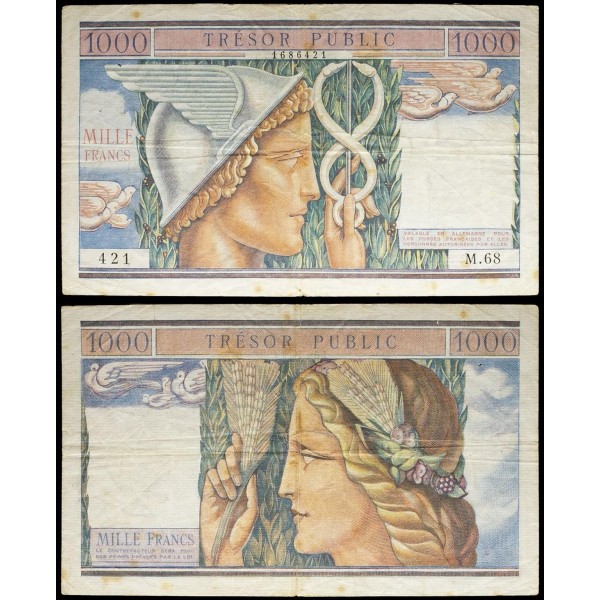 1000F Trésor Public, TTB- PMG 25, 1955 Billet du Trésor Public