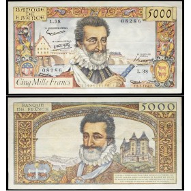 5000 Francs Henri IV, TTB PCGS 35, 2.1.1958 Billet de la banque de France