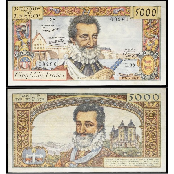 5000 Francs Henri IV, TTB PCGS 35, 2.1.1958 Billet de la banque de France