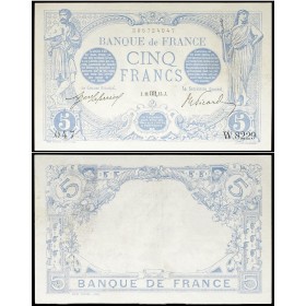 5 Francs Bleu, Sup- PCGS 45, 11.8.1915 Billet de la banque de France