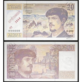 20 Francs Debussy Spécimen, Neuf PMG 65, 1993 Billet de la banque de France