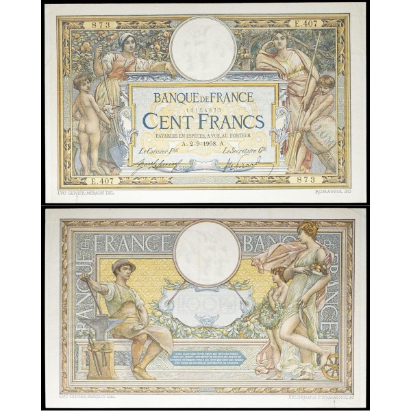 100 Francs LOM, TTB, 2.9.1908 Billet de la banque de France