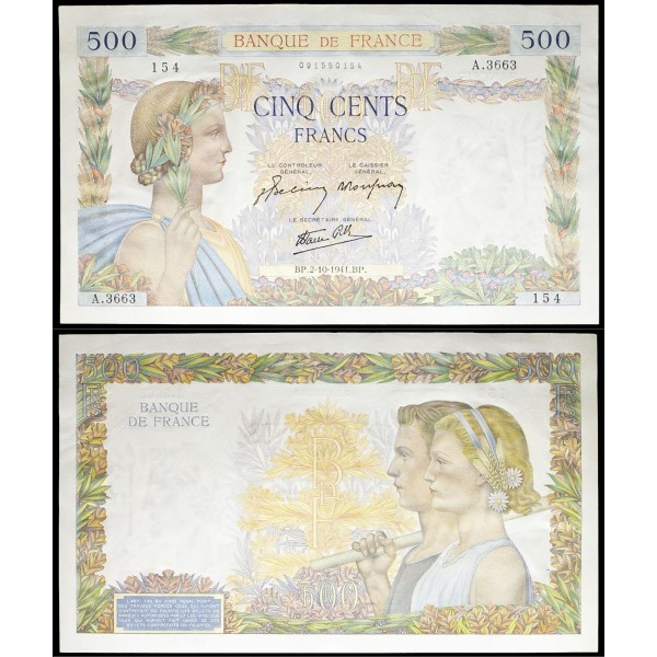500 Francs La Paix, Spl, 2.10.1941 Billet de la banque de France