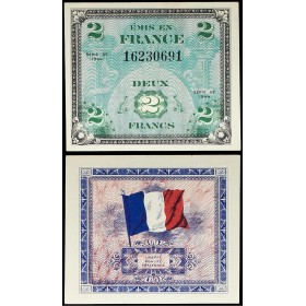 2 Francs Drapeau Neuf, 1944 sans série, Billet du trésor Central