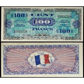 100 Francs Drapeau, Sup-, 1944 sans série, Billet du trésor Central