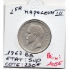 2 francs Napoléon III tête laurée 1867 BB Strasbourg Sup-