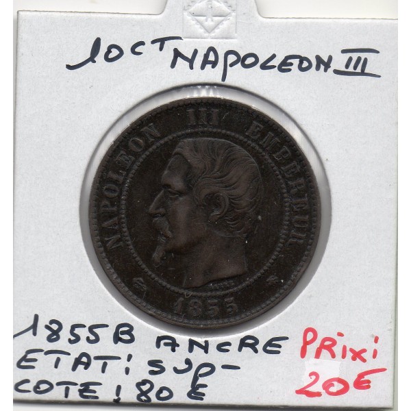 10 centimes Napoléon III tête nue 1855 B Ancre Rouen Sup-