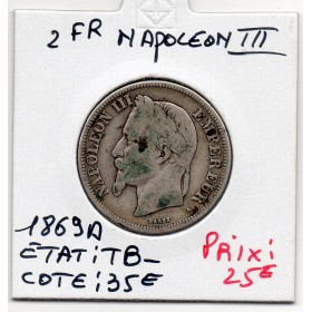 2 francs Napoléon III tête laurée 1869 A Paris, TB-