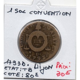 1 sol aux balances 1793 D. Dijon TB, Convention