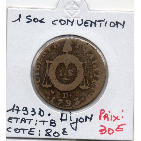 1 sol aux balances 1793 D. Dijon TB, Convention