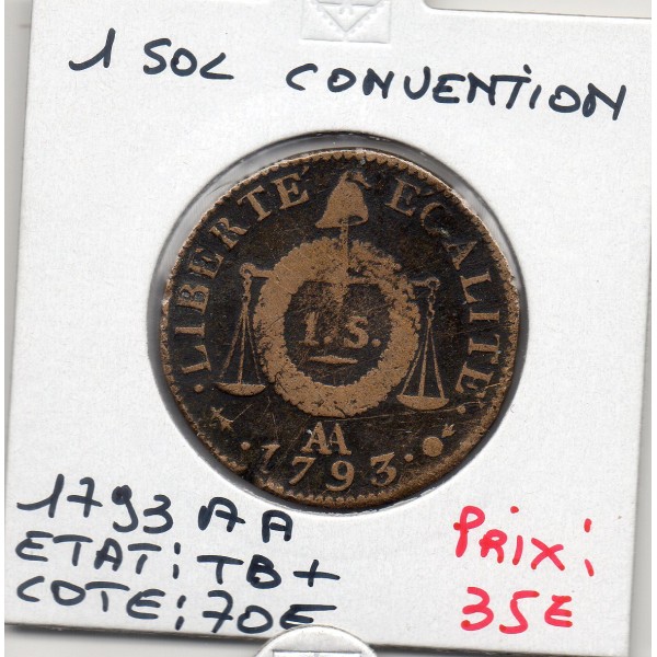 1 sol aux balances 1793 AA Metz TB+ Convention