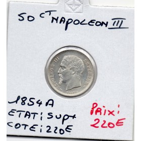 50 centimes Napoléon III tête nue 1854 A Paris Sup+