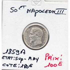 50 centimes Napoléon III tête nue 1859 A Paris Sup- Rayure