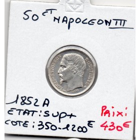 50 centimes Louis Napoléon Bonaparte tête nue 1852 A Paris Sup+